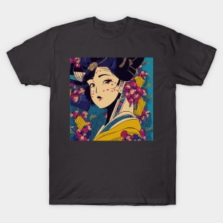 Cute retro manga geisha girl illustration T-Shirt